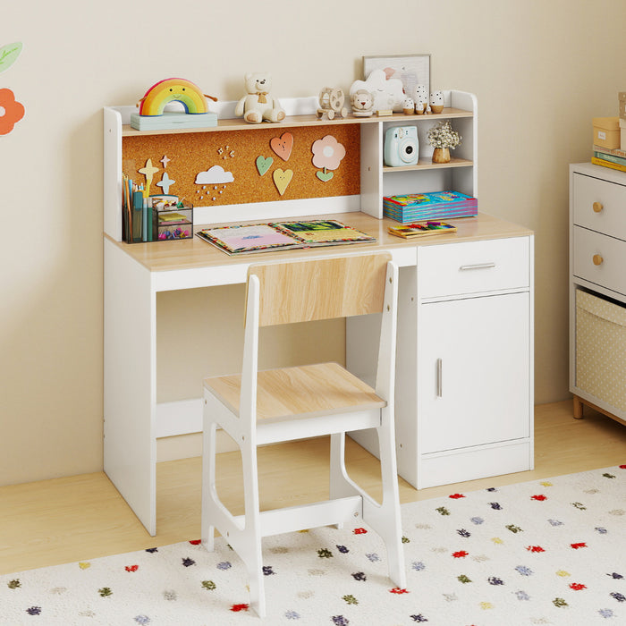 Kids Study Desk and Chair Set with Shelves and Storage Cabinet-