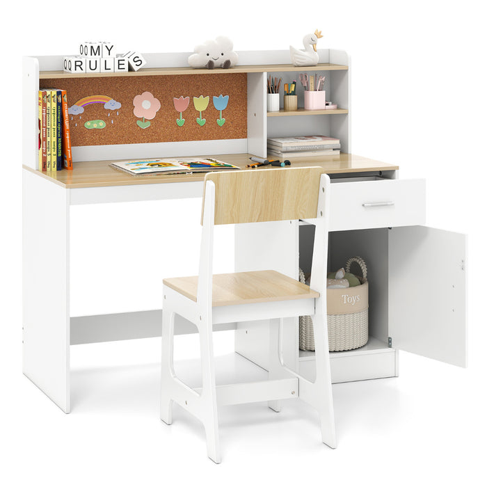 Kids Study Desk and Chair Set with Shelves and Storage Cabinet-