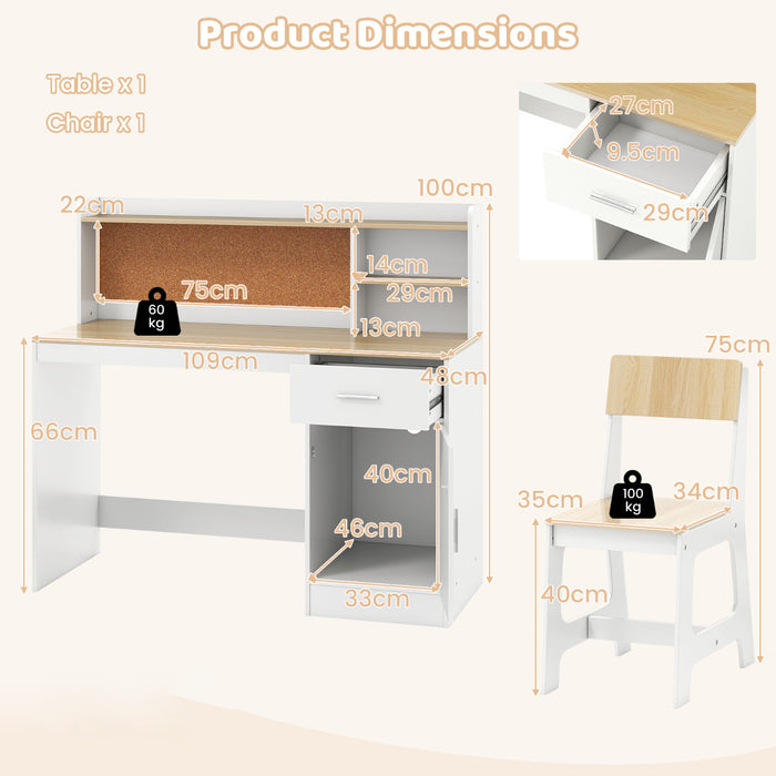 Kids Study Desk and Chair Set with Shelves and Storage Cabinet-