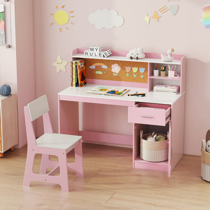 Kids Study Desk and Chair Set with Shelves and Storage Cabinet-