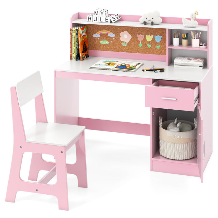 Kids Study Desk and Chair Set with Shelves and Storage Cabinet-