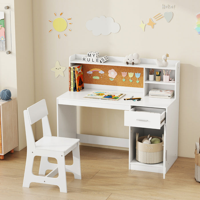 Kids Study Desk and Chair Set with Shelves and Storage Cabinet-