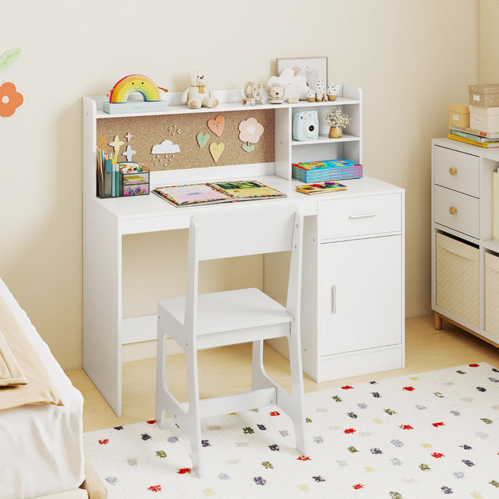 Kids Study Desk and Chair Set with Shelves and Storage Cabinet-