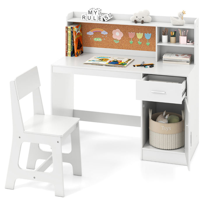 Kids Study Desk and Chair Set with Shelves and Storage Cabinet-