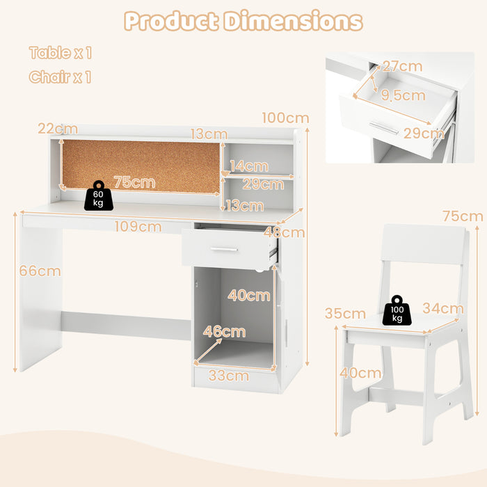 Kids Study Desk and Chair Set with Shelves and Storage Cabinet-
