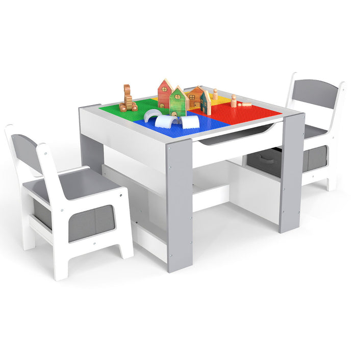 Kids Table and 2 Chairs Set Multifunctional Activity Table with Reversible Tabletop-