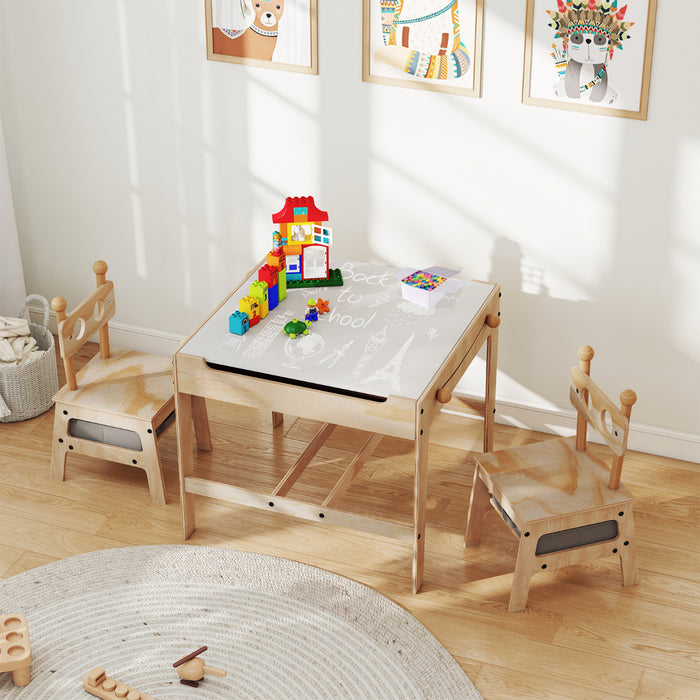 Kids Table and Chairs 4 in 1 Wooden Activity Desk Set (Bear Shape)-