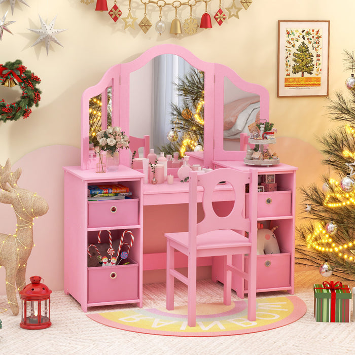 Kids Vanity Desk and Chair 2 in 1 Toddler Makeup Pretend Play Table-