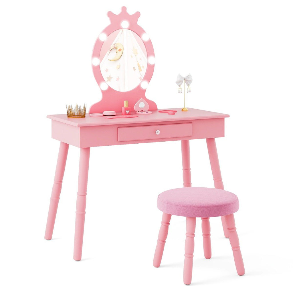 Kids Vanity Set with Lighted Mirror and Adjustable Brightness for Kids Aged 3-7 Years Old-