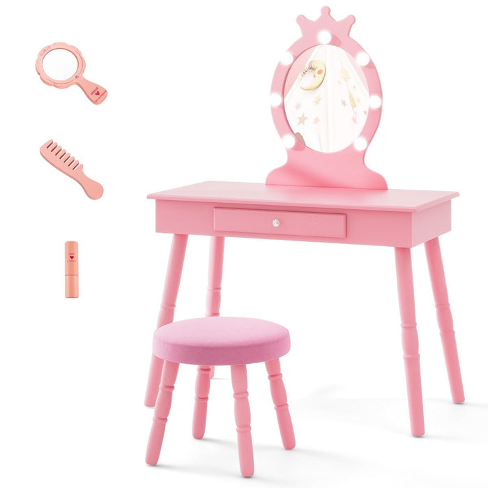 Kids Vanity Set with Lighted Mirror and Adjustable Brightness for Kids Aged 3-7 Years Old-