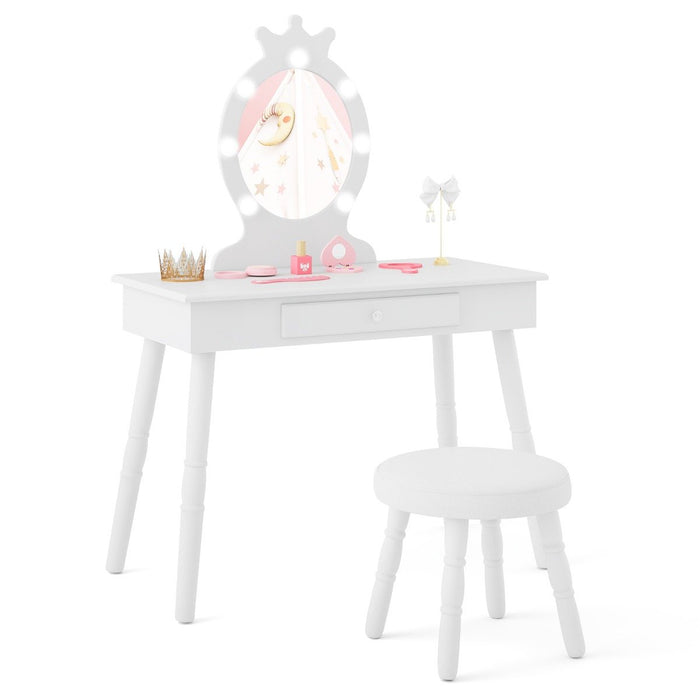 Kids Vanity Set with Lighted Mirror and Adjustable Brightness for Kids Aged 3-7 Years Old-