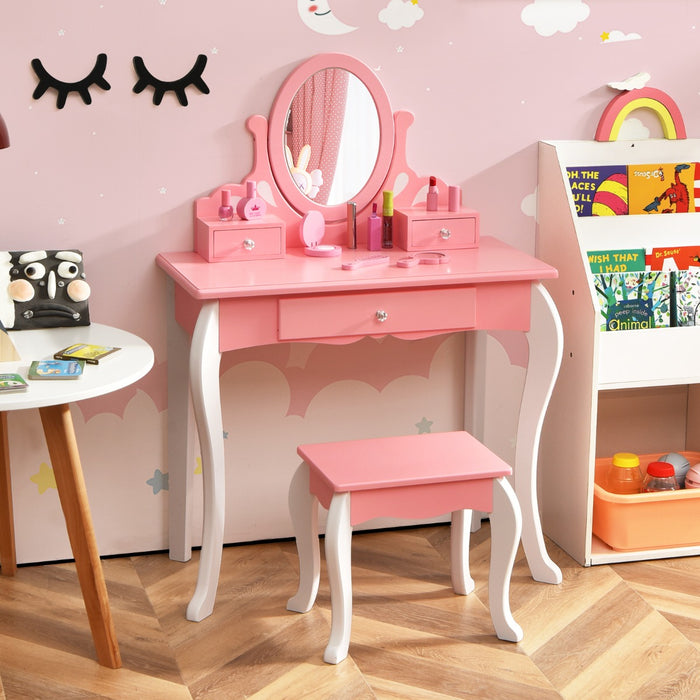 Kids Vanity Table and Chair Set with Detachable Rotatable Mirror-
