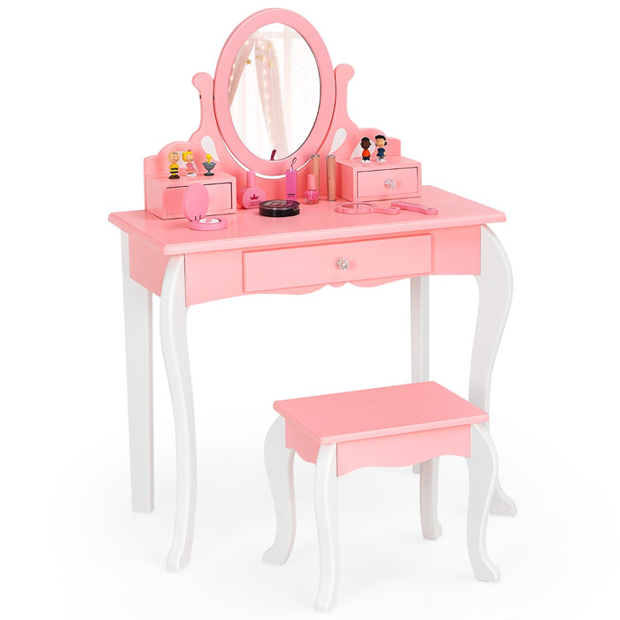 Kids Vanity Table and Chair Set with Detachable Rotatable Mirror-