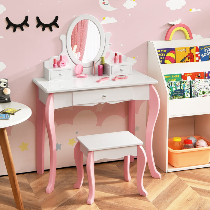 Kids Vanity Table and Chair Set with Detachable Rotatable Mirror-