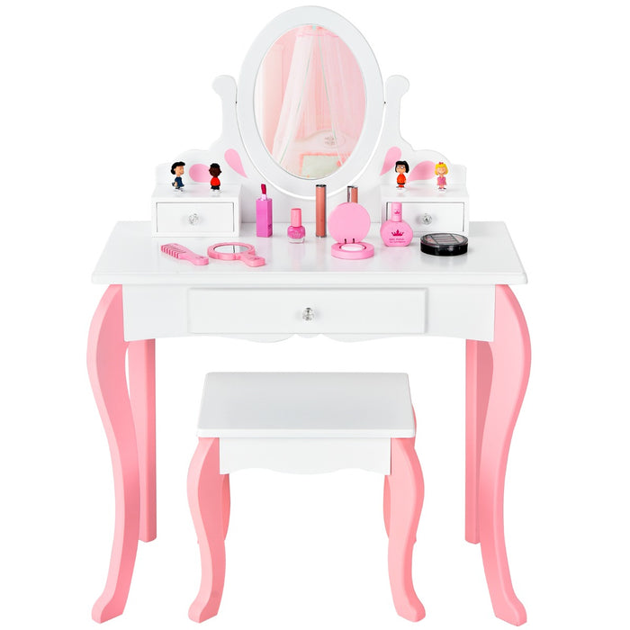Kids Vanity Table and Chair Set with Detachable Rotatable Mirror-