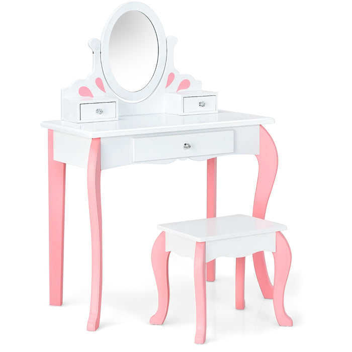 Kids Vanity Table and Chair Set with Detachable Rotatable Mirror-