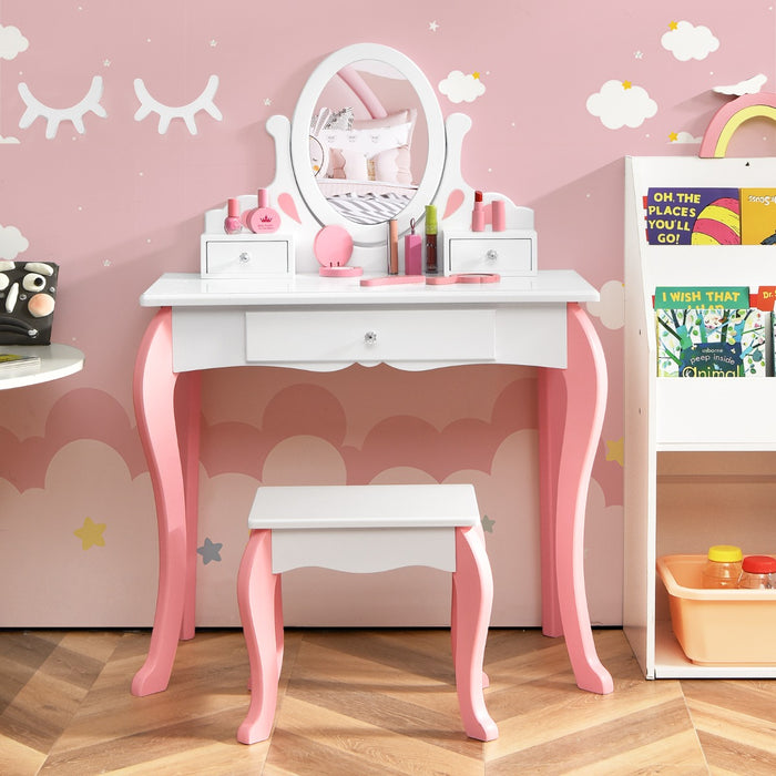 Kids Vanity Table and Chair Set with Detachable Rotatable Mirror-