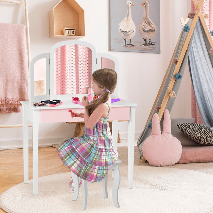 Princess Vanity Set - Children's Dressing Table and Stool, Kids Makeup Station - Perfect for Aspiring Princess' Pretend Play and Dress Up Activities