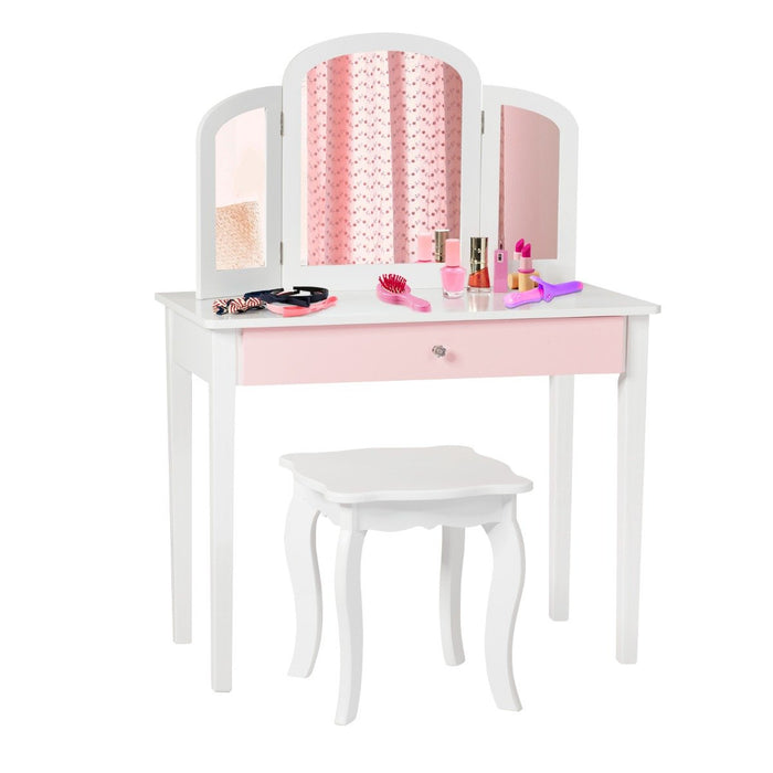 Princess Vanity Set - Children's Dressing Table and Stool, Kids Makeup Station - Perfect for Aspiring Princess' Pretend Play and Dress Up Activities