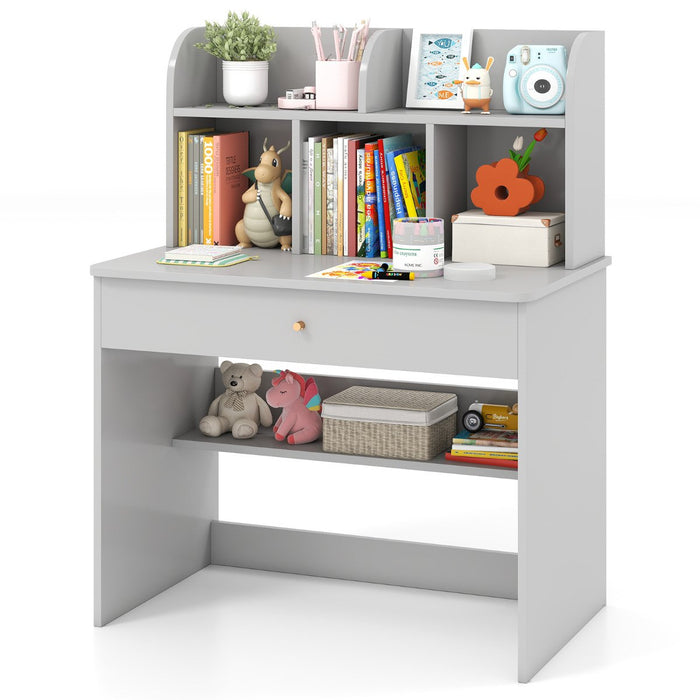 Kids Wooden Study Desk with Drawer and Storage Shelf-