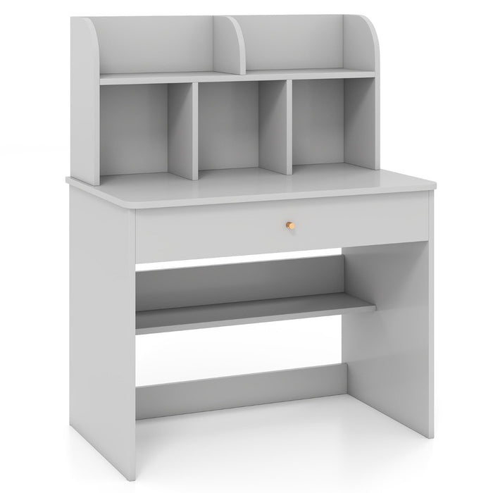 Kids Wooden Study Desk with Drawer and Storage Shelf-