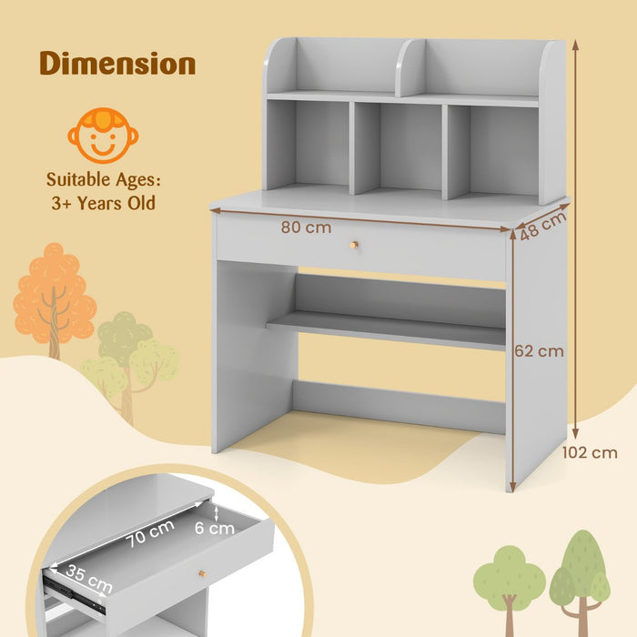 Kids Wooden Study Desk with Drawer and Storage Shelf-