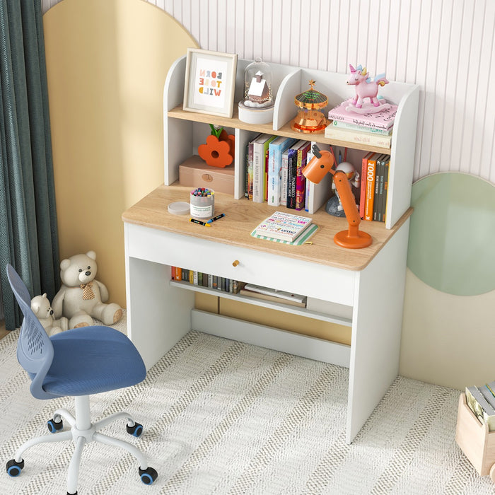 Kids Wooden Study Desk with Hutch and Drawer