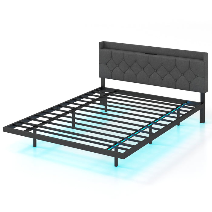 King Size Floating Bed Frame Collection - Adjustable Headboard, Charging Station, Grey Colour - Perfect for Modern Bedrooms and Tech-Savvy Individuals