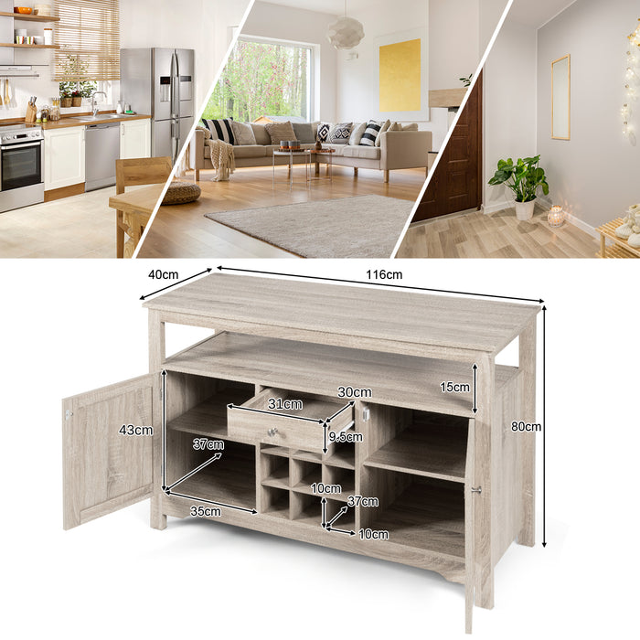 Rustic Cupboard - Storage Organizer with 2 Cabinets, 1 Drawer & 9-Bottle Wine Rack - Ideal for Organization of Kitchen Essentials and Wine Enthusiasts