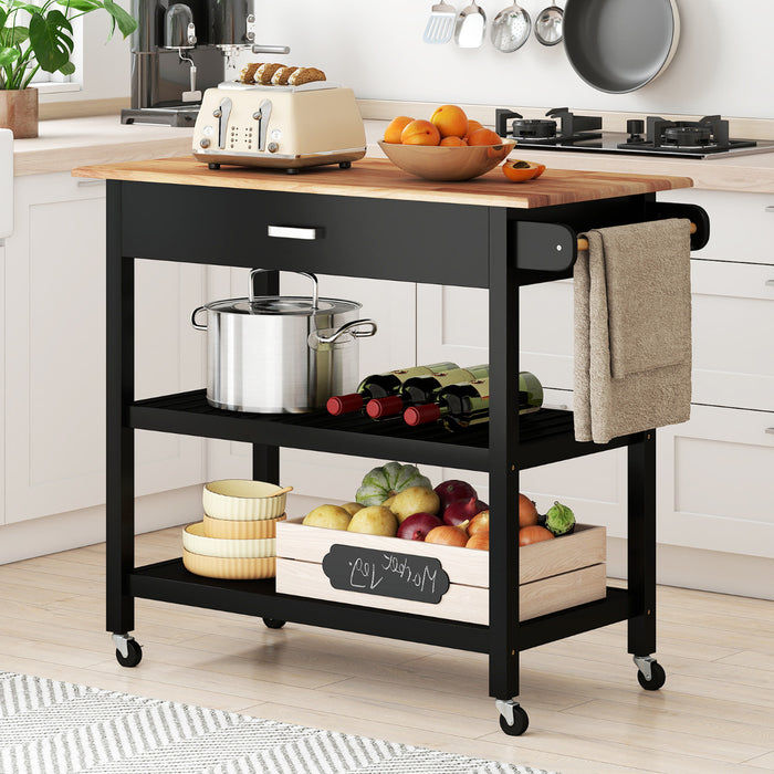 Kitchen Island with Open Shelves and Lockable Casters-