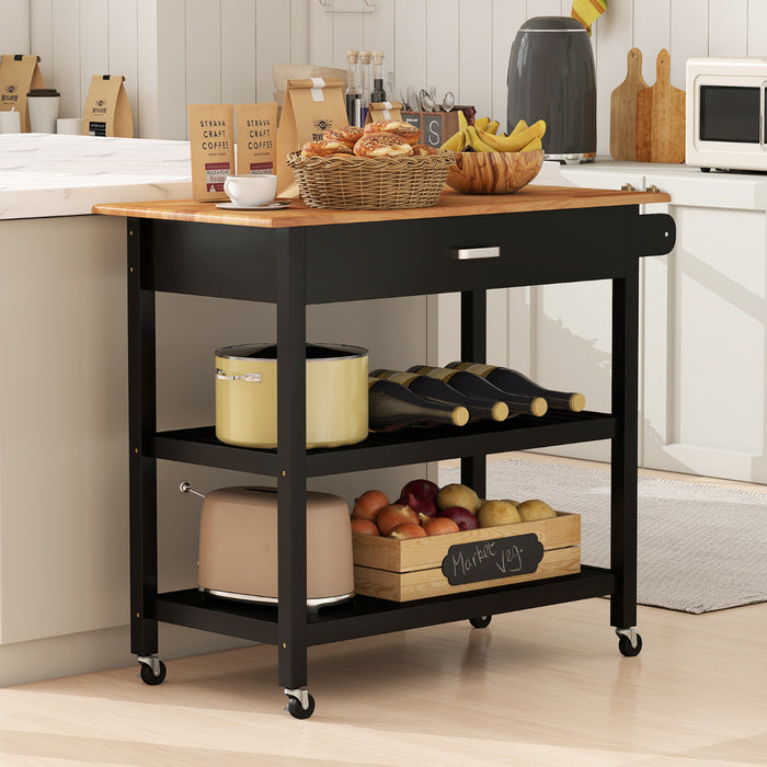 Kitchen Island with Open Shelves and Lockable Casters-