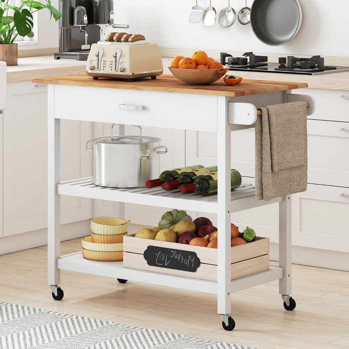 Kitchen Island with Open Shelves and Lockable Casters-