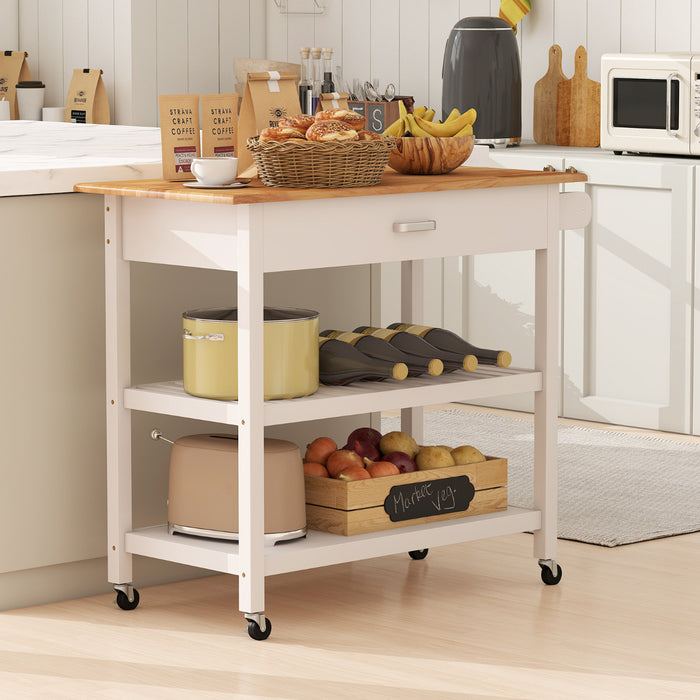 Kitchen Island with Open Shelves and Lockable Casters-