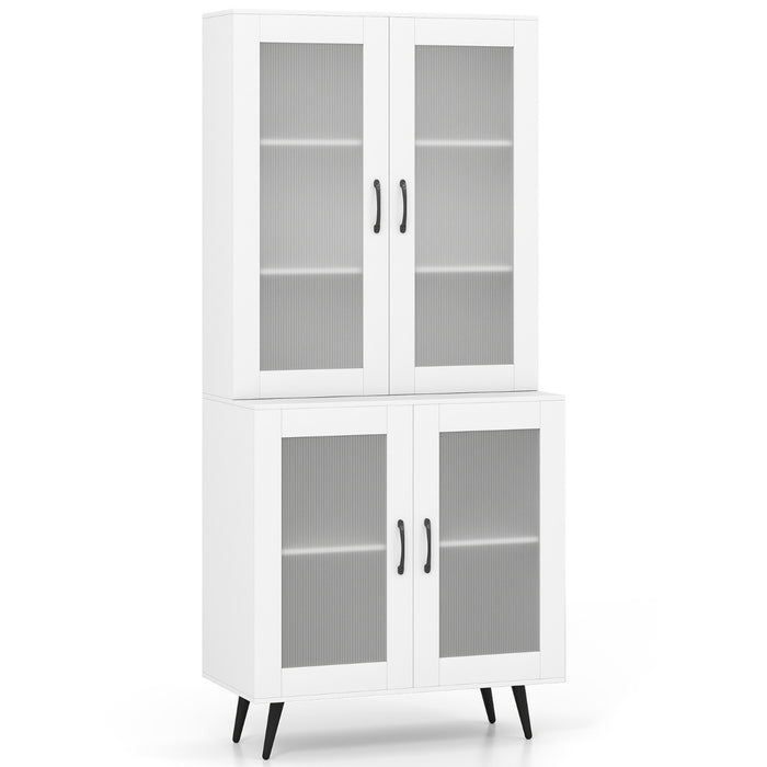 Kitchen Pantry Cabinet with Transparent Doors and Metal Legs-Black