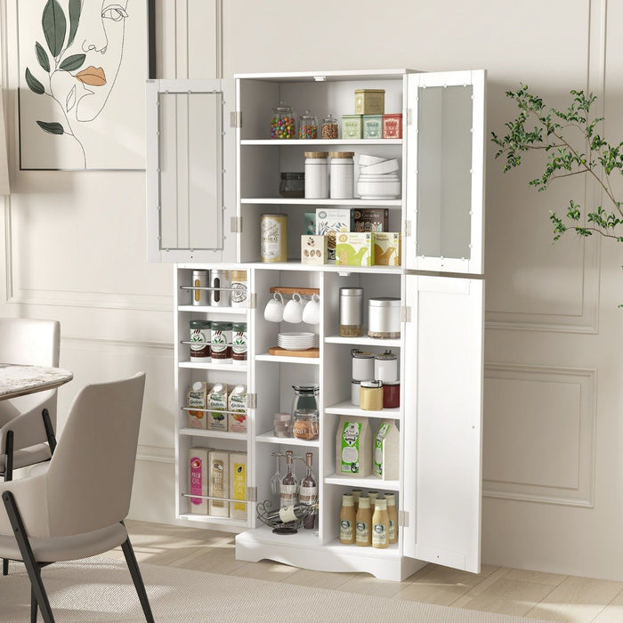 Kitchen Pantry Storage Cabinet with Glass Doors and Storage Shelves-Black