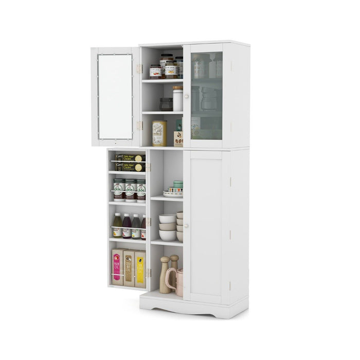 Kitchen Pantry Storage Cabinet with Glass Doors and Storage Shelves-Black