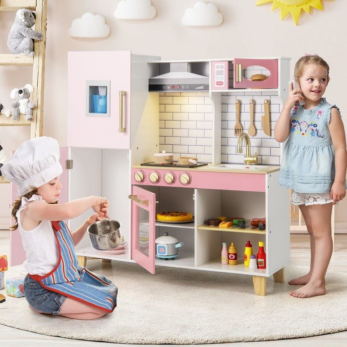 Kitchen Playset for Kids with Realistic Lights and Sounds-Pink