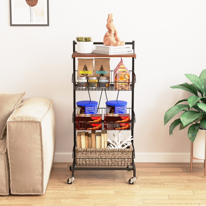 4-Tier Kitchen Storage Cart on Wheels with Height Adjustable and Removable Baskets