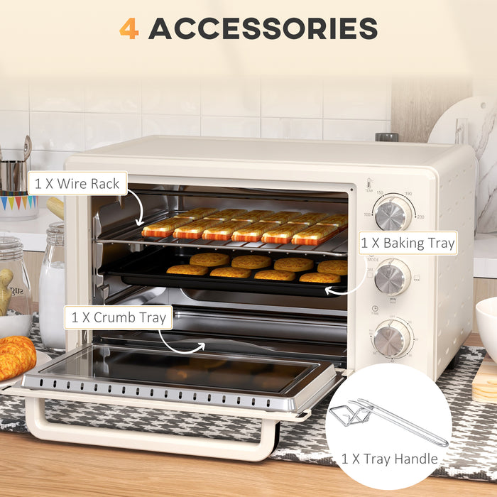 21L Cream Countertop Mini Oven - Electric Grill and Toaster with Adjustable Temperature, Timer, Baking Tray, Wire Rack, 1400W - Perfect for Small Kitchens and Quick Meals