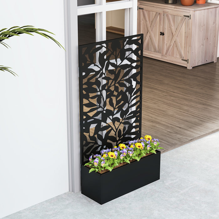 Outsunny Metal Garden Bed with Trellis, Wall Mounted or Freestanding Raised Planter with Privacy Panel, Black
