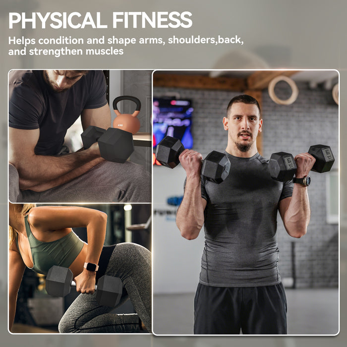 HOMCOM 2x17.5KG Rubber Hex Dumbbell Portable Hand Weights Dumbbell Home Gym