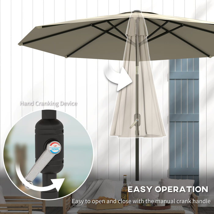 Outsunny 2.7M Garden Parasol Umbrella with Tilt and Crank, Outdoor Sun Parasol Sunshade Shelter with Aluminium Frame, Light Grey