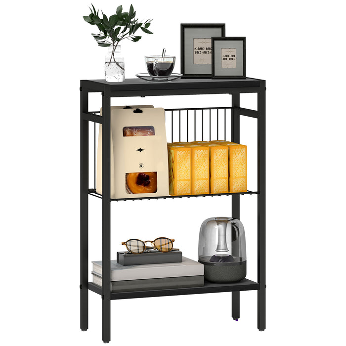 HOMCOM Three Shelf Industrial Side Table, Black | Aosom UK