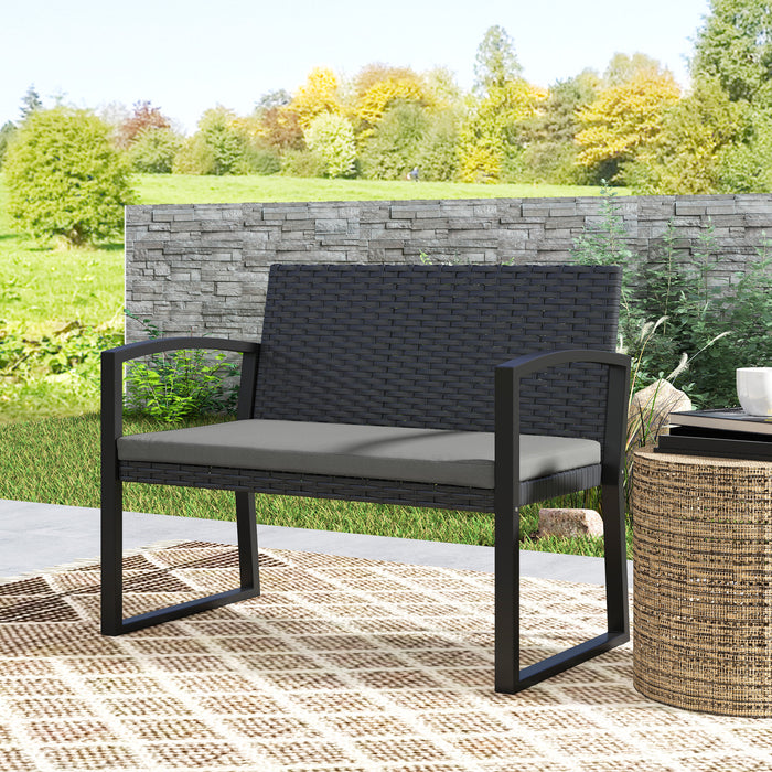 Outsunny Two-Seater Rattan Garden Bench - Grey/Black