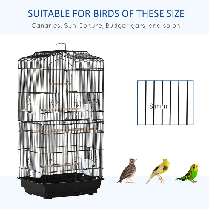 PawHut Large Metal Bird Cage with Stand, Perches, Food Bowls, Swing, for Budgies, Parakeets, Black