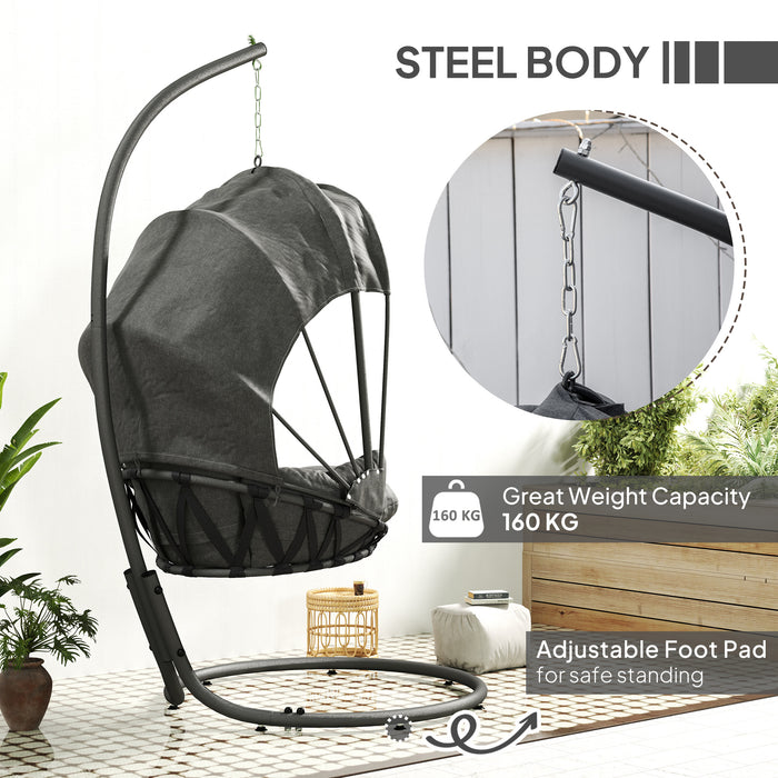 Outsunny Hanging Egg Chair Swing Hammock Chair with Stand, Cushion and Retractable Canopy, for Indoor and Outdoor, Grey