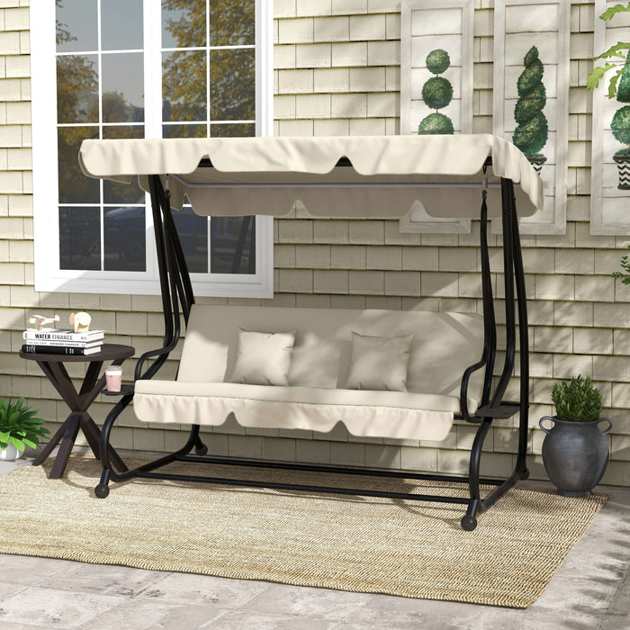 Outsunny Three-Person garden Swing Chair, with Adjustable Canopy - Cream White