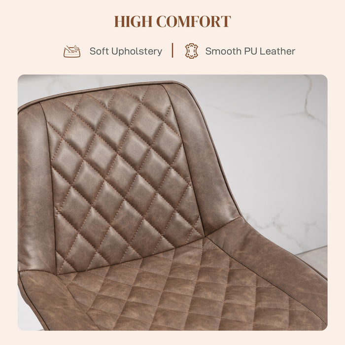 Retro Adjustable Swivel Bar Chairs, Set of 2 - Brown PU Leather Upholstery with Steel Base and Footrest - Comfortable High-Back Kitchen Stools for Home Bar & Dining