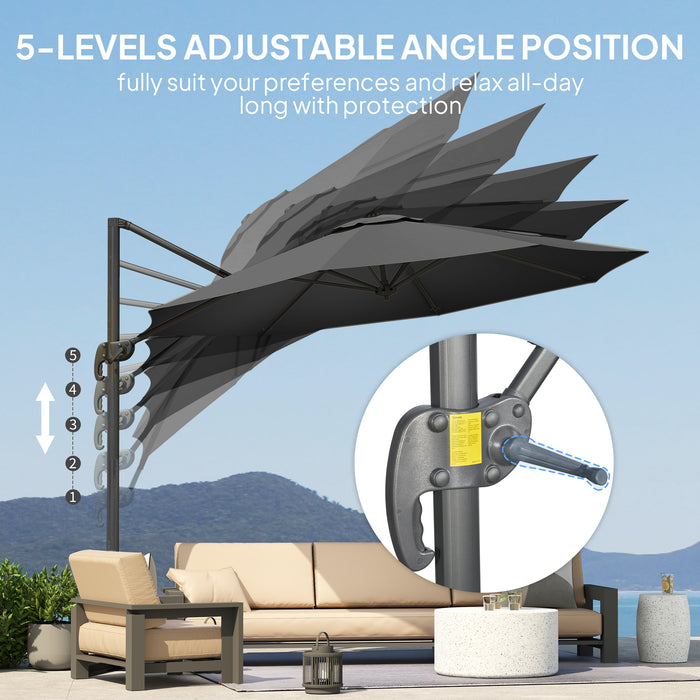 Outsunny 3 x 3(m) Cantilever Parasol with Cross Base, Garden Umbrella with 360° Rotation, Crank Handle and Tilt for Outdoor, Black