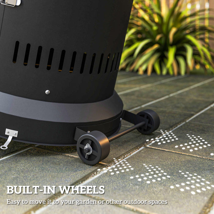 Outsunny 11 KW Freestanding Gas Patio Heater, Adjustable Outdoor Garden Propane Heater with Tip-Over Switch, Wheels, Pulse Ignition, Tank Room with Door, Black